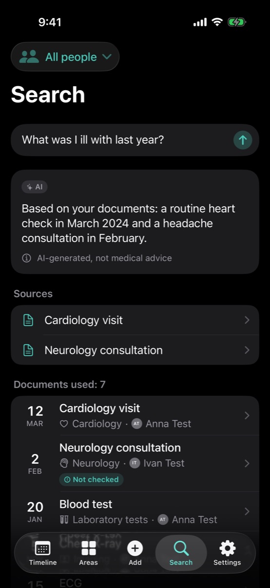 Question with an AI answer and the source documents
